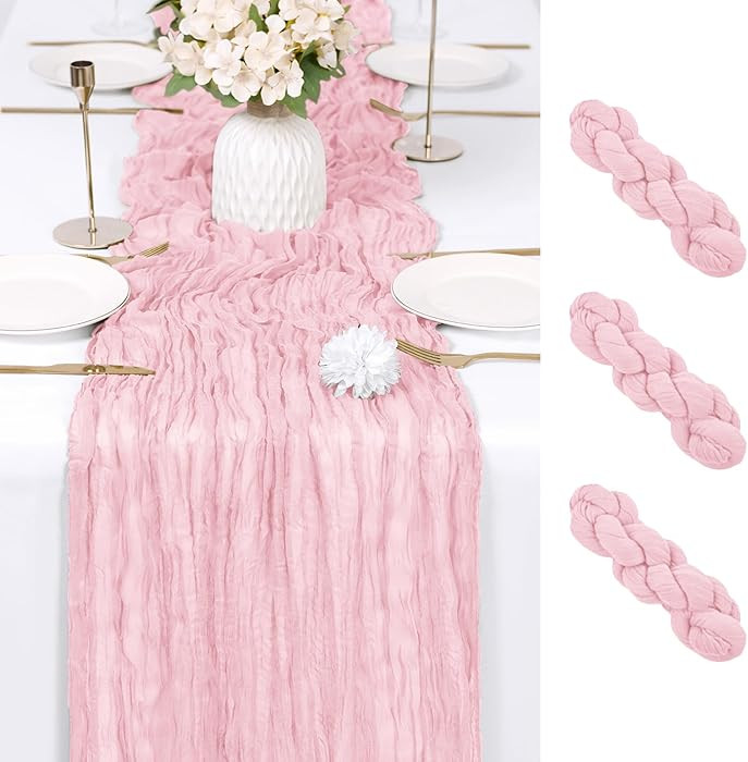3 Pack Light Pink Cheesecloth Table Runner 17x108 Inch Semi Sheer Boho Gauze Cheese Cloth Fabric ... | Amazon (US)