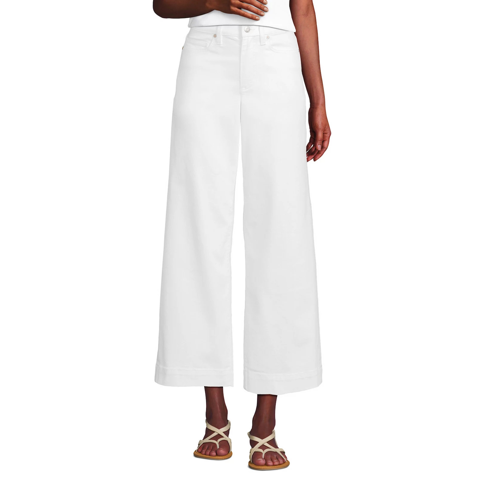 Petite Lands' End Recover Denim High Rise Wide Leg Crop Jeans, Women's, Size: 14, White | Kohl's