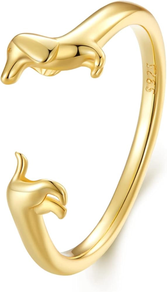 MUNDELL 925 Sterling Silver Cute Dachshund Open Rings Puppy Dog Adjustable Rings for Women Animal... | Amazon (US)
