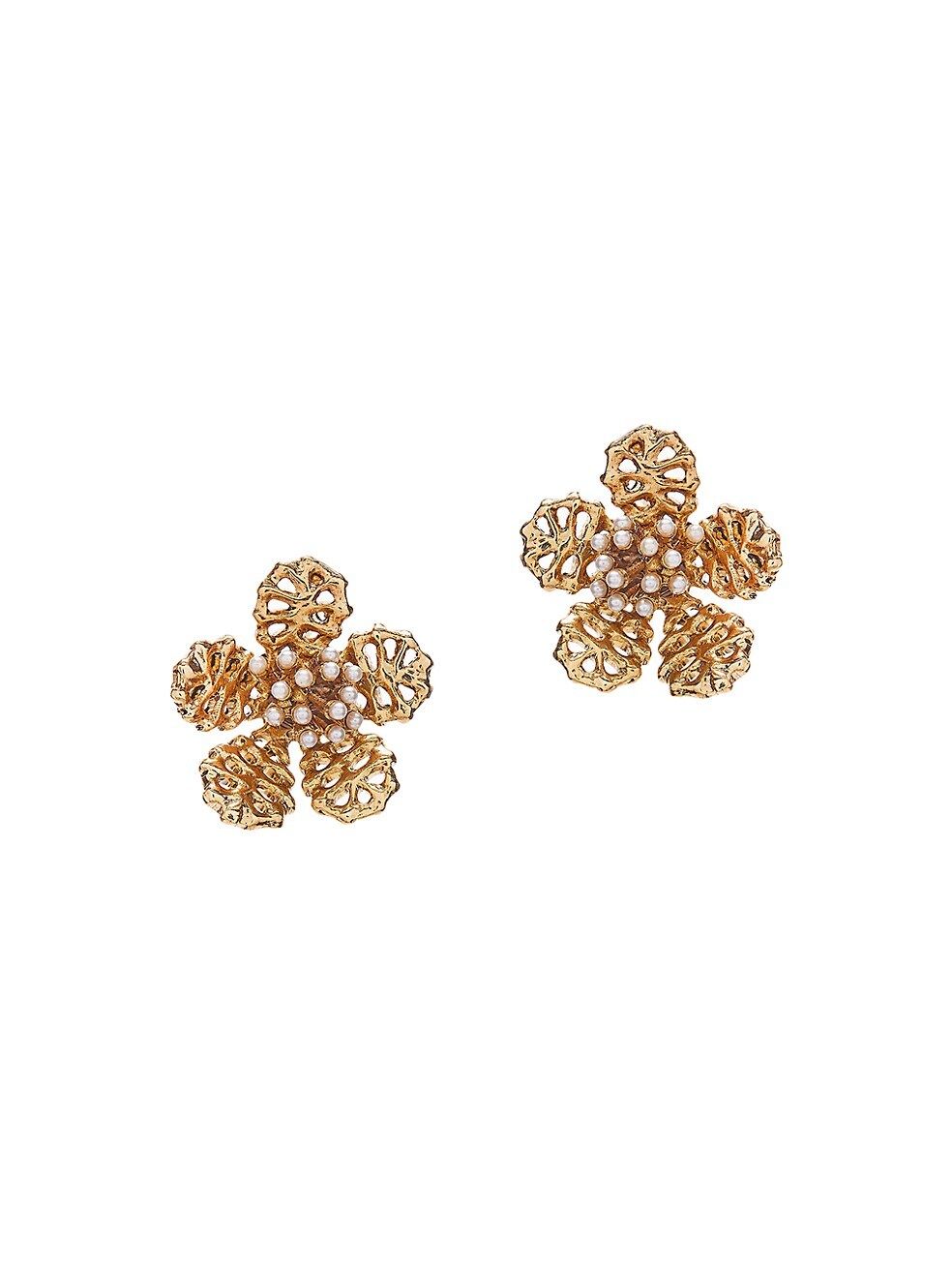 Goldtone & Crystal Pearl Lace Flower Stud Earrings | Saks Fifth Avenue