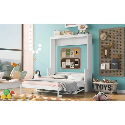 Queen Size Murphy Bed With A Shelf, White | Wayfair North America