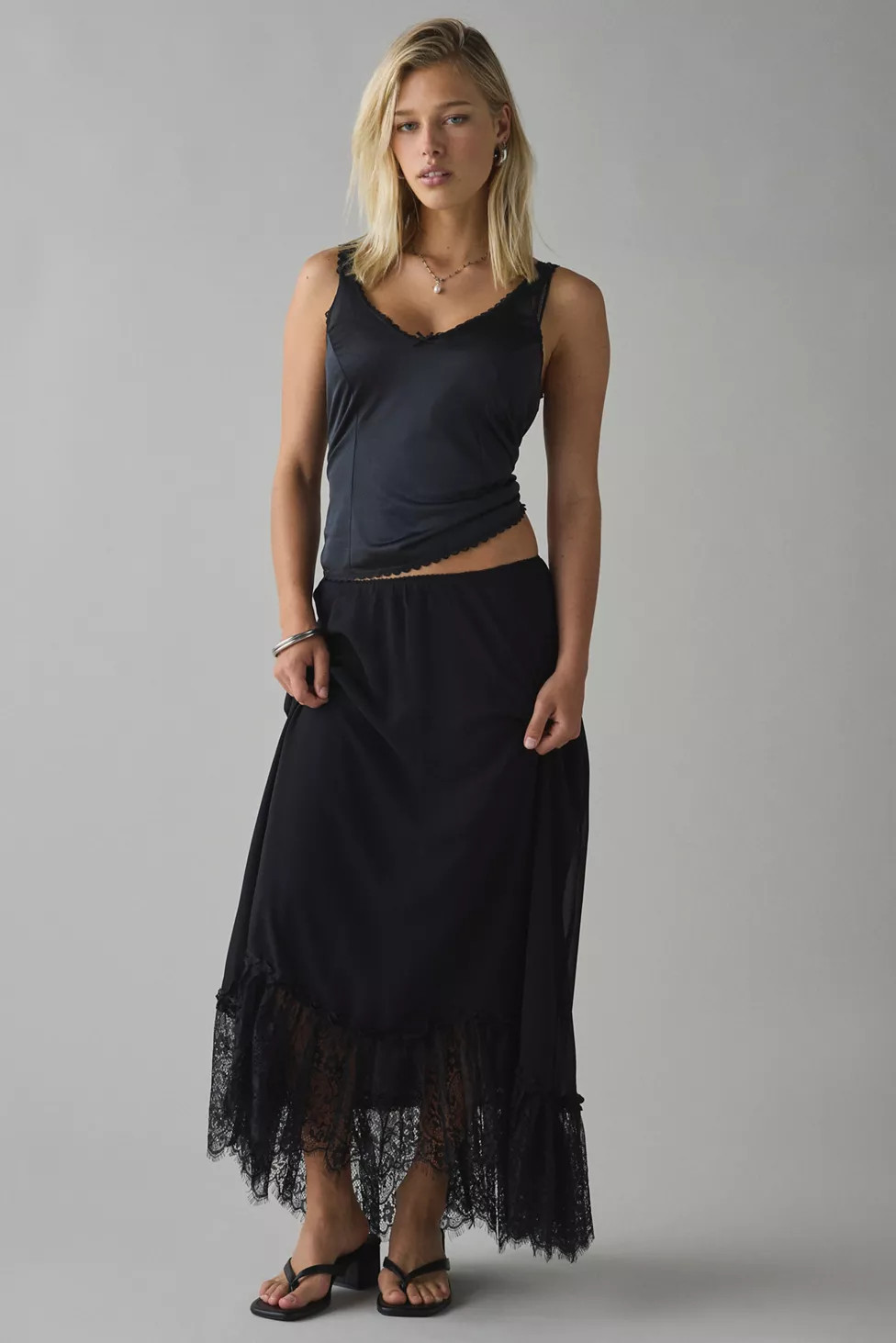 Kimchi Blue Shauna Low-Rise Semi-Sheer Lace Trim Maxi Skirt | Urban Outfitters (US and RoW)