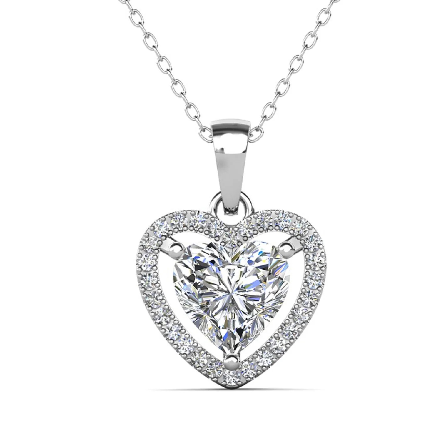 Cate & Chloe Amora 18k White Gold Plated Heart Pendant Necklace with Simulated Diamonds for Women | Walmart (US)