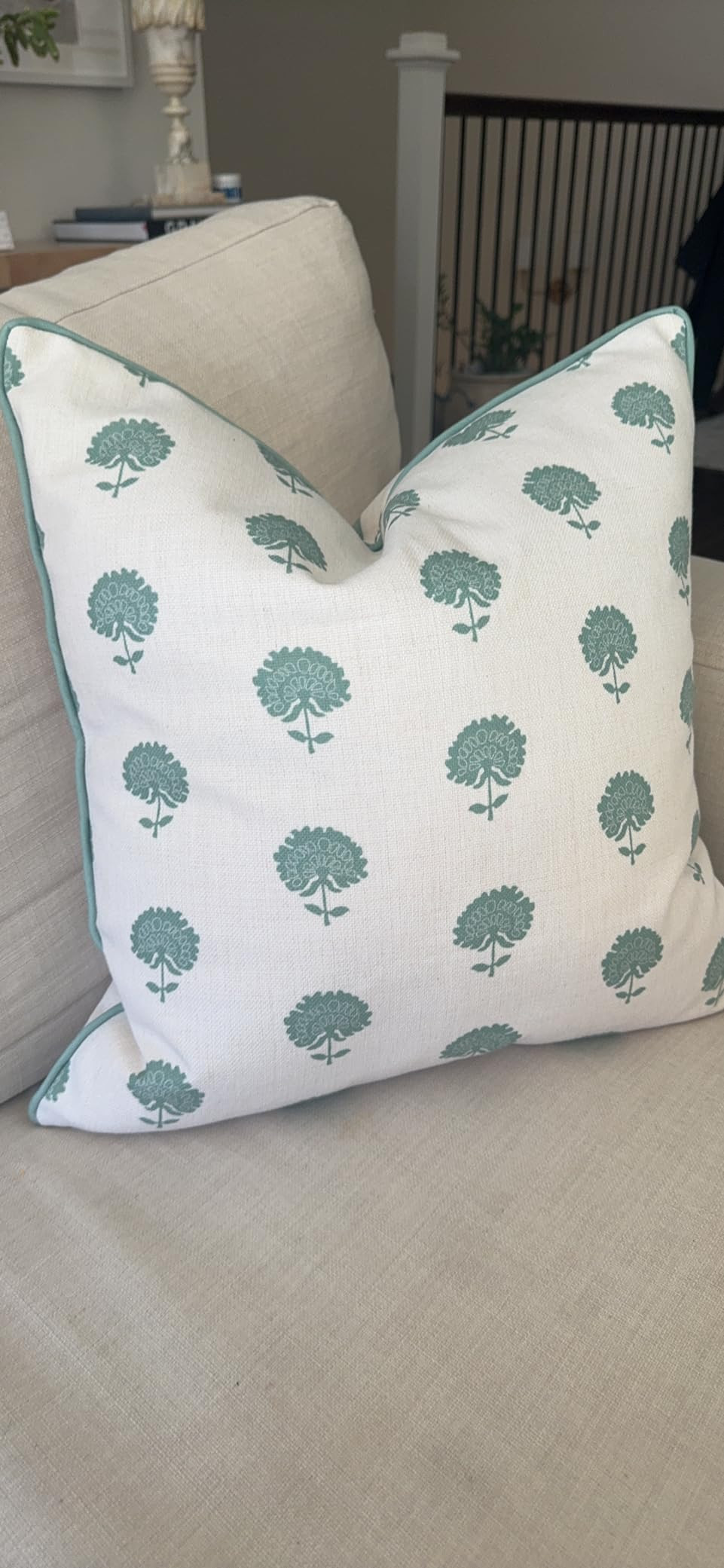 Marco Green Blockprint Premium Pillow Cover Grandmillennial Throw Pillow for Home Green Pillow Co... | Amazon (US)