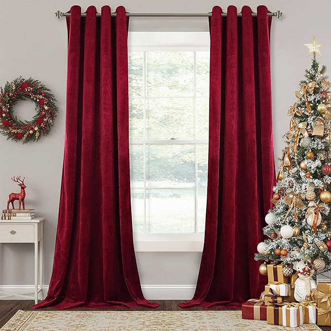 StangH Red Velvet Curtains 96 inches - Bedroom Blackout Grommet Curtains Thermal Insulated Noise ... | Amazon (US)