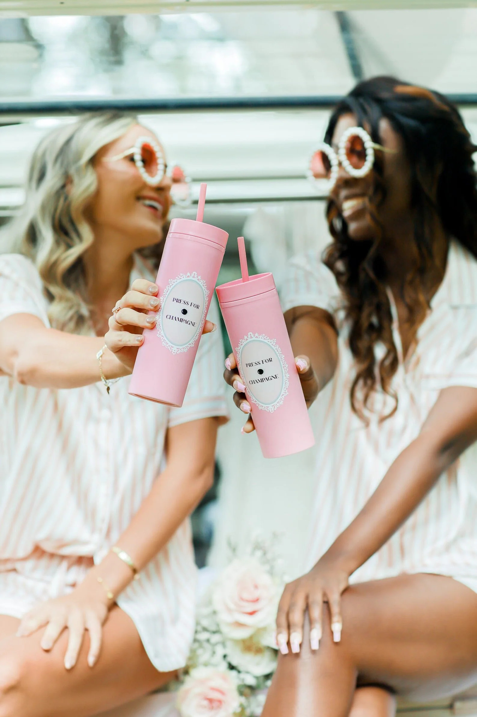 Press for Champagne Travel Cup. Cup with Lid and Straw. Printed design. Pink Girly Gift. Gift for... | Etsy (US)