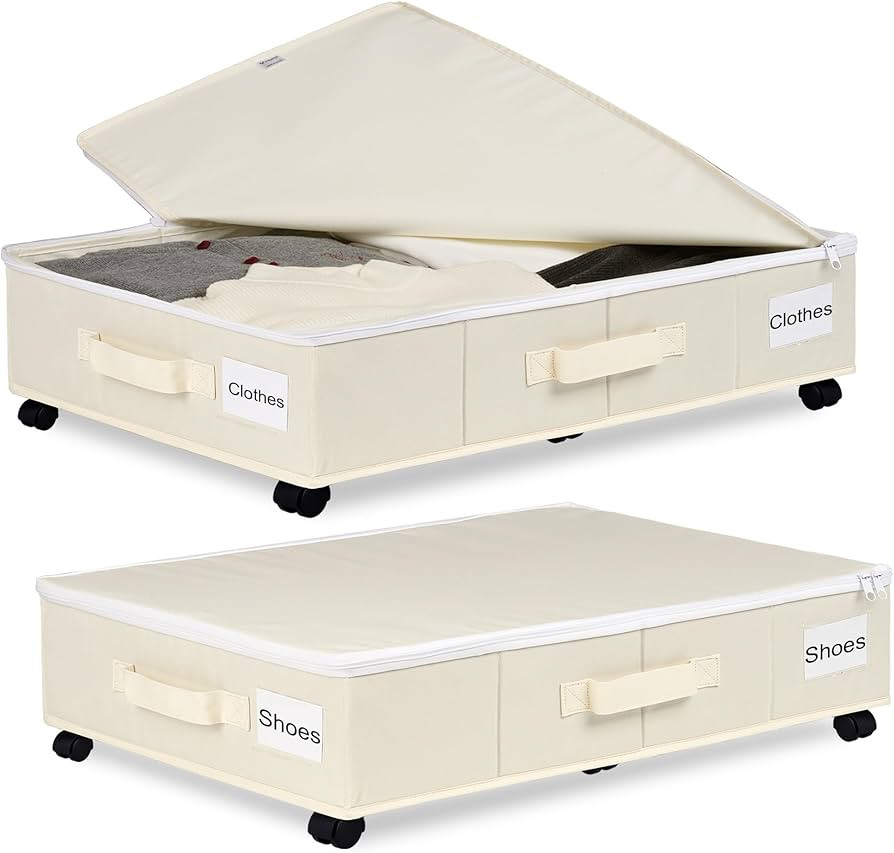 Vincona Under Bed Storage with Wheels, 2 Pack Under Bed Storage Containers with Label Holders for... | Amazon (US)