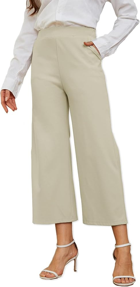 Women's Wide Leg Capri Pants Work Cropped Pants Casual Summer Capris High Waisted Crop Palazzo | Amazon (US)