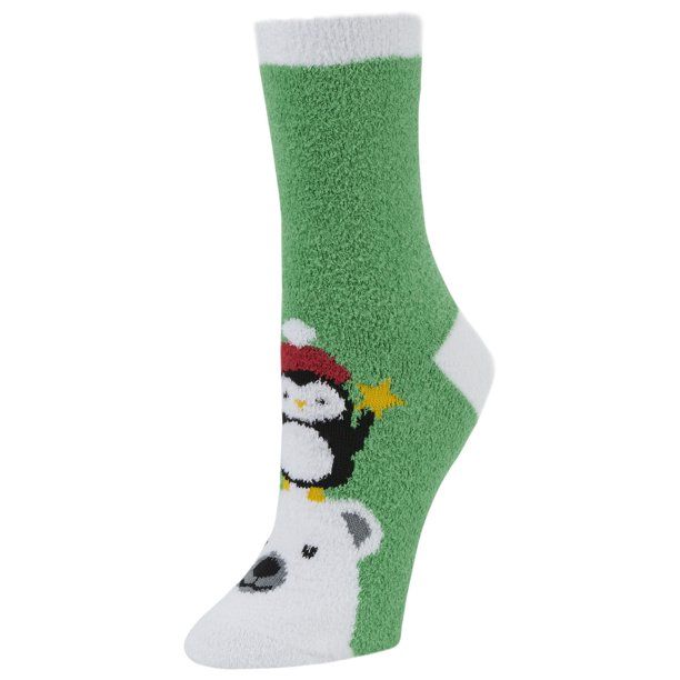 Airplus Holiday Aloe Infused Crew Socks,  Green Penguin, Women's Medium Size 5-10 - Walmart.com | Walmart (US)