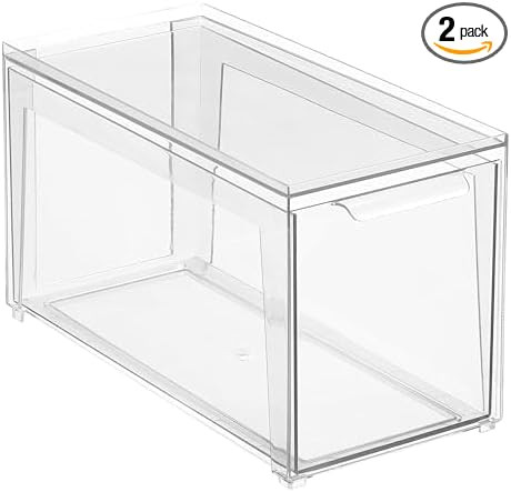 mDesign Plastic Stackable Bathroom Storage Organizer Bin Containers with Front Pull Drawer for Ba... | Amazon (US)