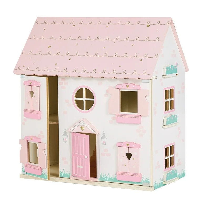Beautiful Pink and White Wooden Doll House & Furniture Set - Walmart.com | Walmart (US)