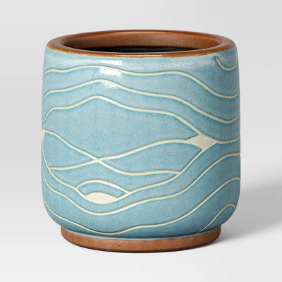 5.12" Wide Earthenware Cool Patterned Indoor/Outdoor Planter Aqua Blue - Opalhouse™ designed wi... | Target