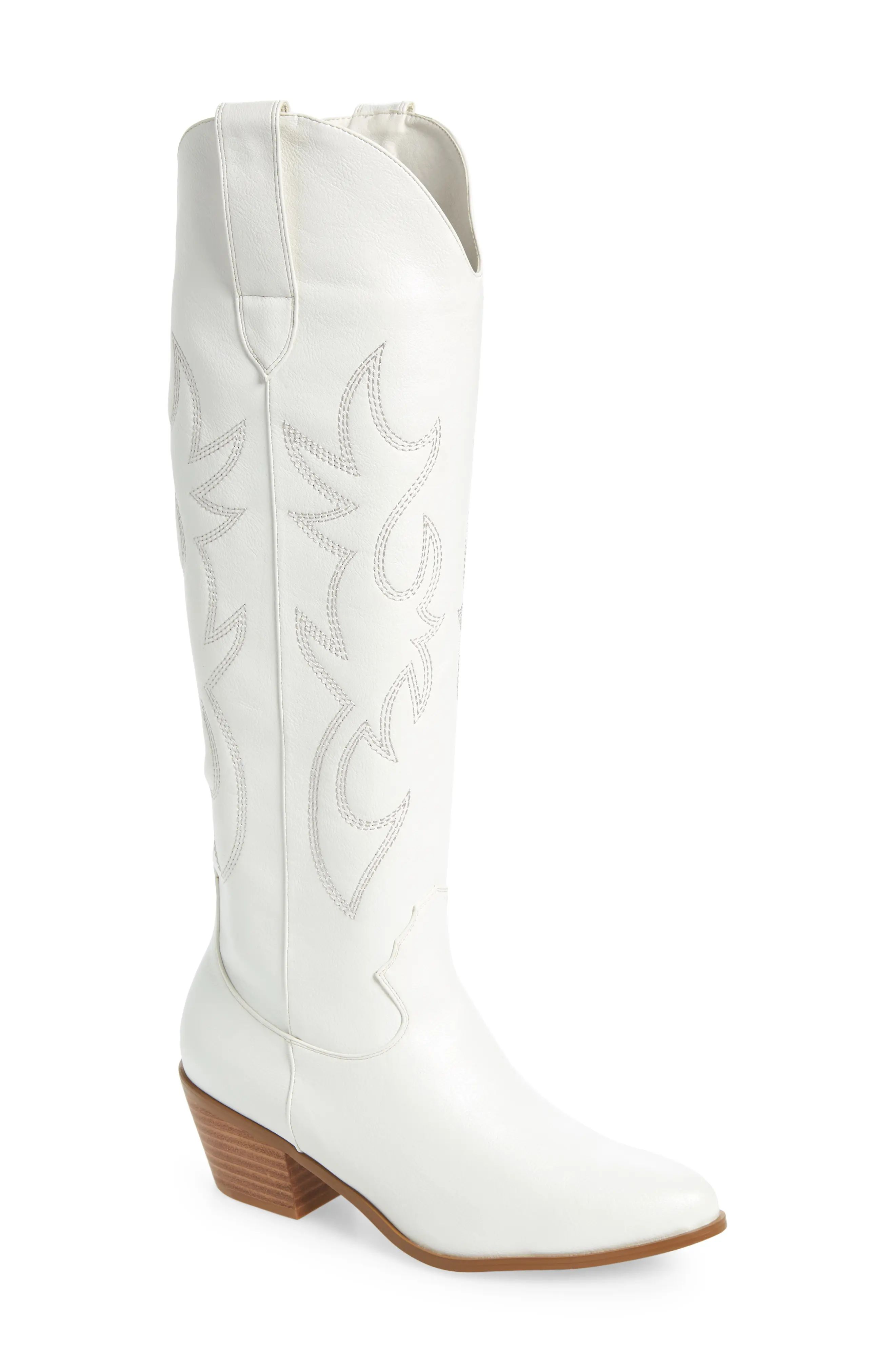 Billini Urson Knee High Western Boot in White Leather at Nordstrom, Size 11 | Nordstrom