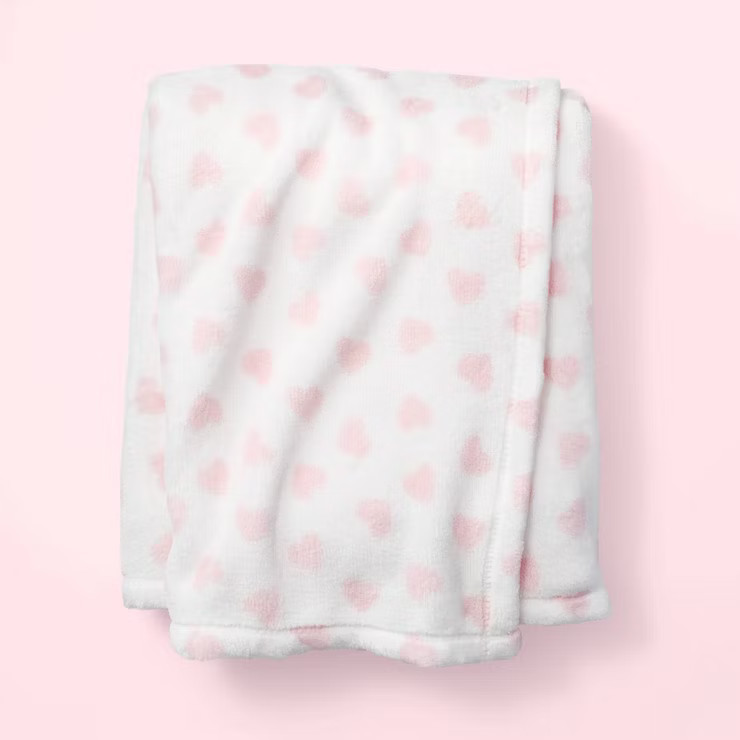 Mini Blush Heart Plush Throw Blanket Ivory - Spritz™ | Target