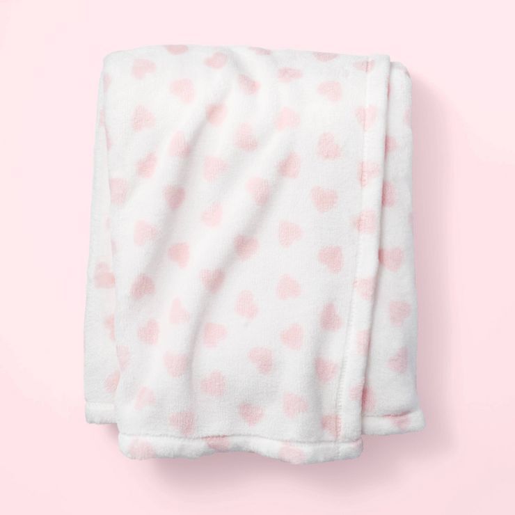 Valentine&#39;s Day Mini Blush Heart Plush Throw Blanket Ivory - Spritz&#8482; | Target