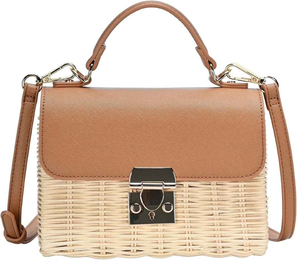 Madison West - The Madeline Crossbody Sunbleached Straw Bag Top Handle Satchel Bag for Women | Amazon (US)