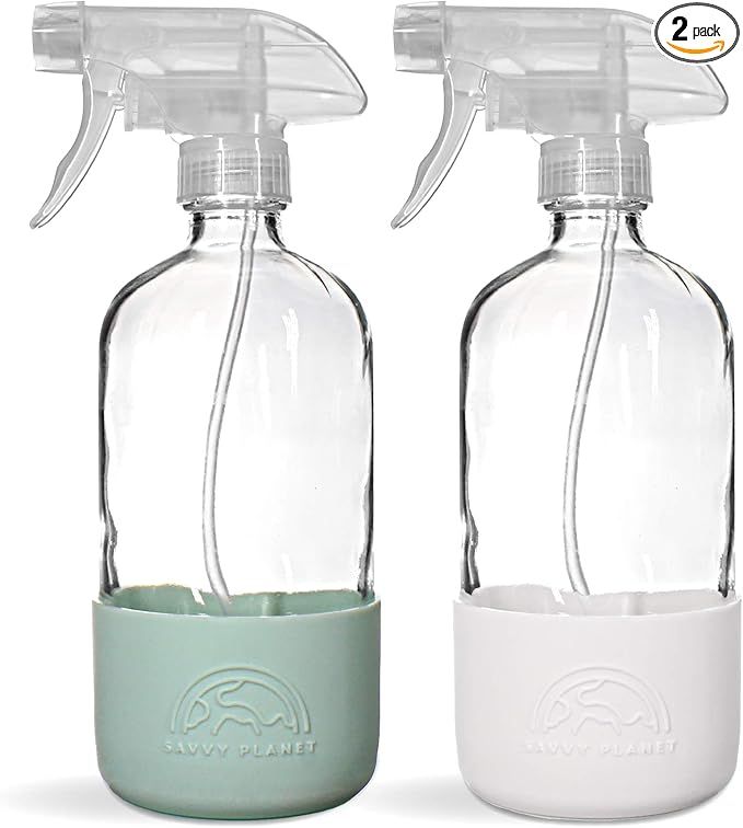 SAVVY PLANET Empty Clear Glass Spray Bottles with Silicone Sleeve Protection - Refillable 16 oz C... | Amazon (US)