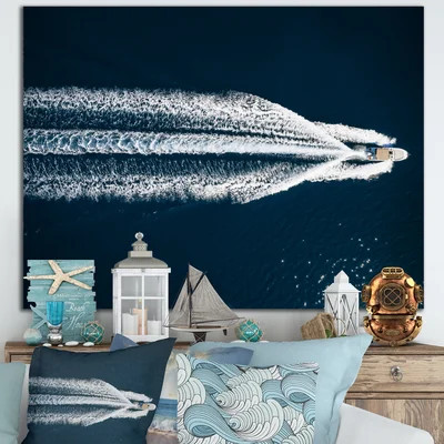 Aerial View of Speed Boat in the Mediterranean Sea - Photograph Print on Canvas | Wayfair North America