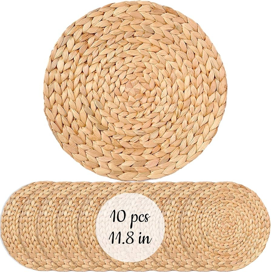 Woven Placemats Set of 10, Table Mats Set of 10, Water Hyacinth Round Placemats for Round Table, ... | Amazon (US)