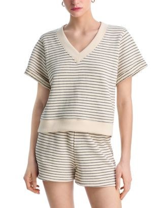 perfectwhitetee Briggs French Terry Striped Short Sleeve Sweatshirt | Bloomingdale's Women | Bloomingdale's (US)