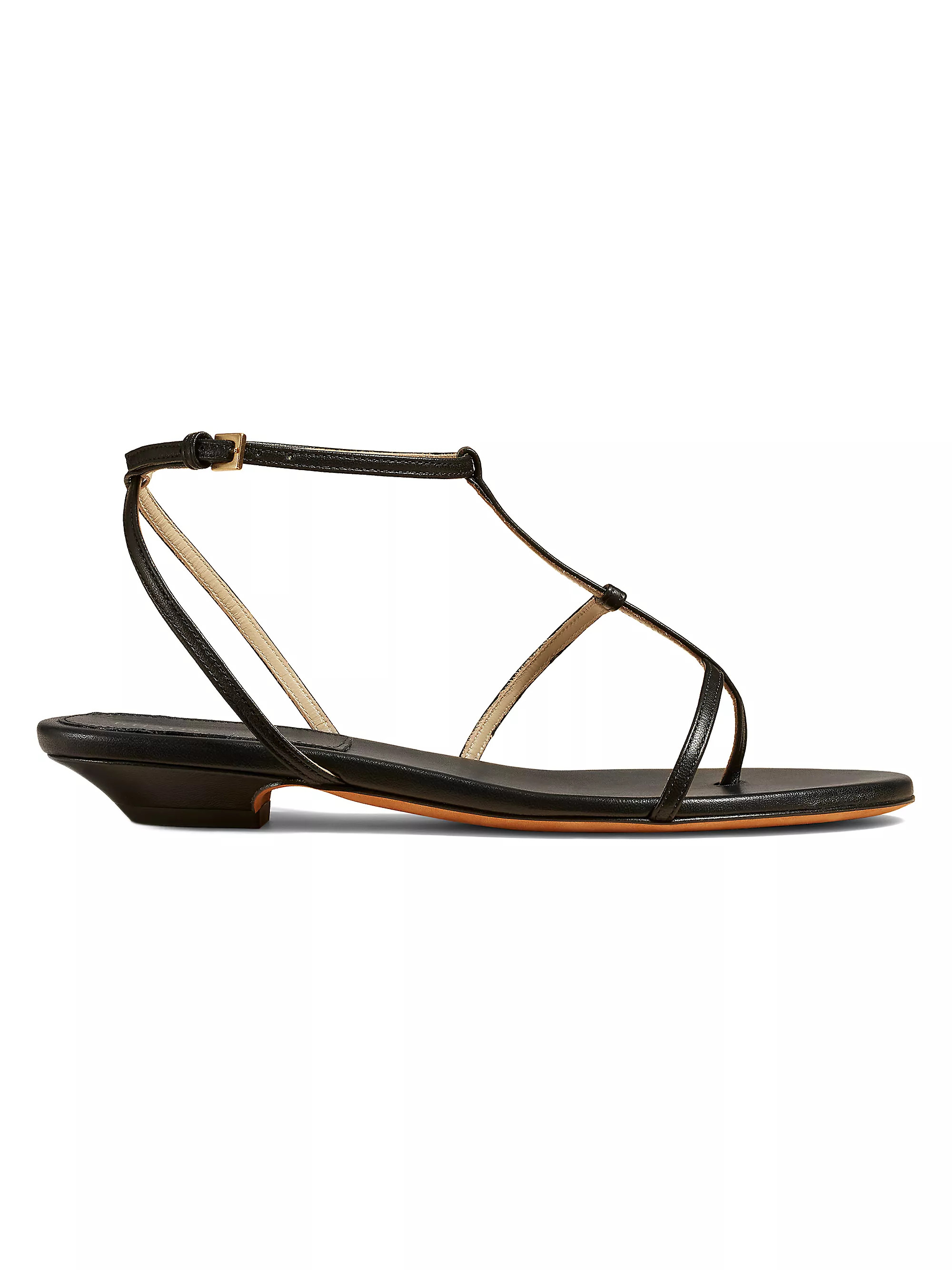 Shop Khaite Jones Leather T-Strap Sandals | Saks Fifth Avenue | Saks Fifth Avenue