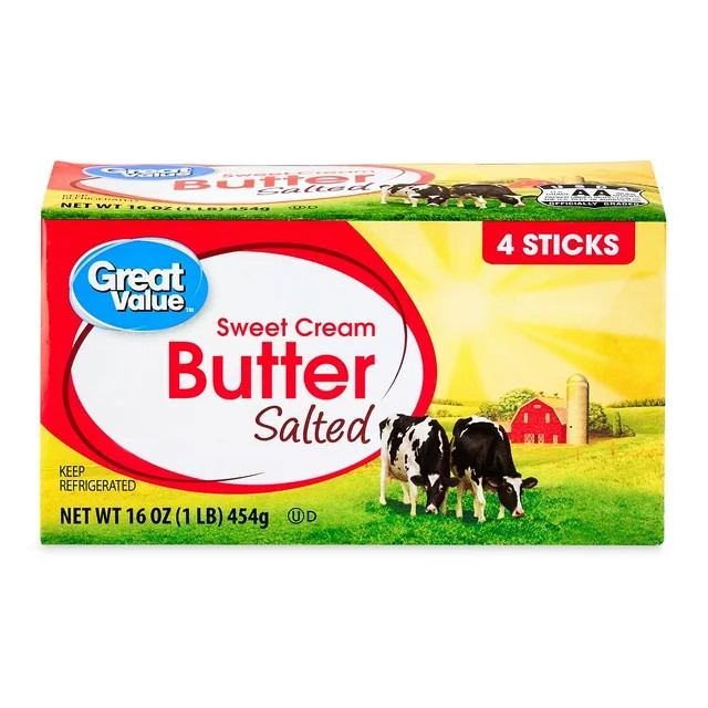 Great Value Sweet Cream Salted Butter, 16 oz Box, 4 Sticks, Refrigerated - Walmart.com | Walmart (US)