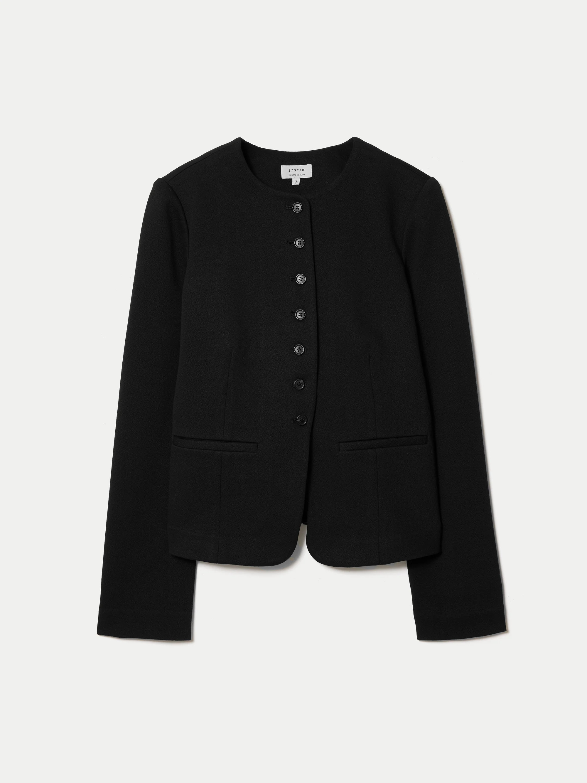 Crepe Jersey Button Jacket | Black | Jigsaw (UK)