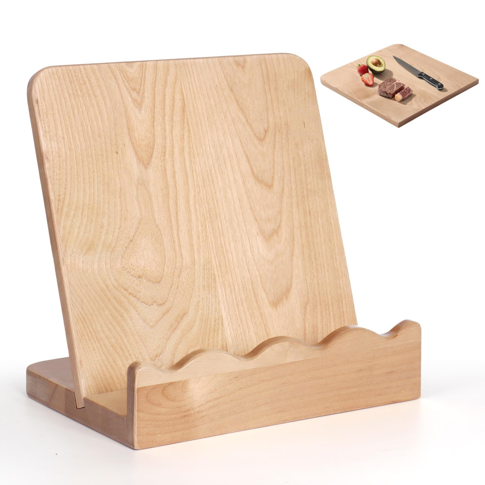 Scalloped Wooden Cookbook Stand with Removable Cutting Board – Adjustable Recipe Book Holder, C... | Amazon (US)