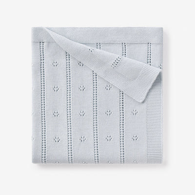 Pale Blue Pointelle Knit Baby Blanket | Elegant Baby