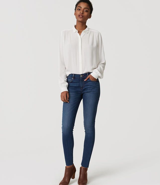 Modern Frayed Skinny Jeans in Classic Mid Vintage Wash | LOFT