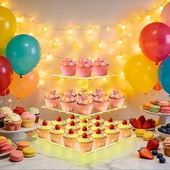 YestBuy 3 Tier Clear Square Cupcake Stand - Premium Cupcake Holder - Acrylic Cupcake Tower Displa... | Amazon (US)