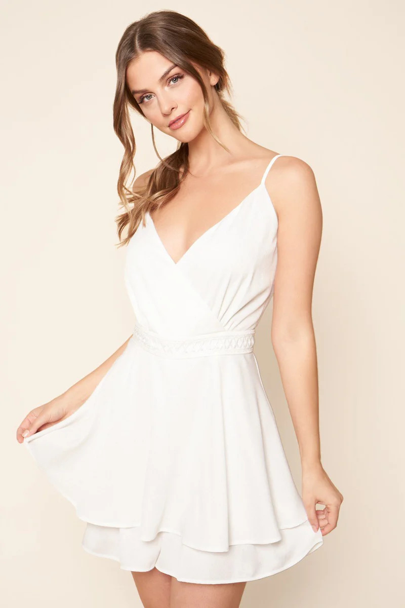 Alicante White Surplice Sleeveless Romper | Sugarlips