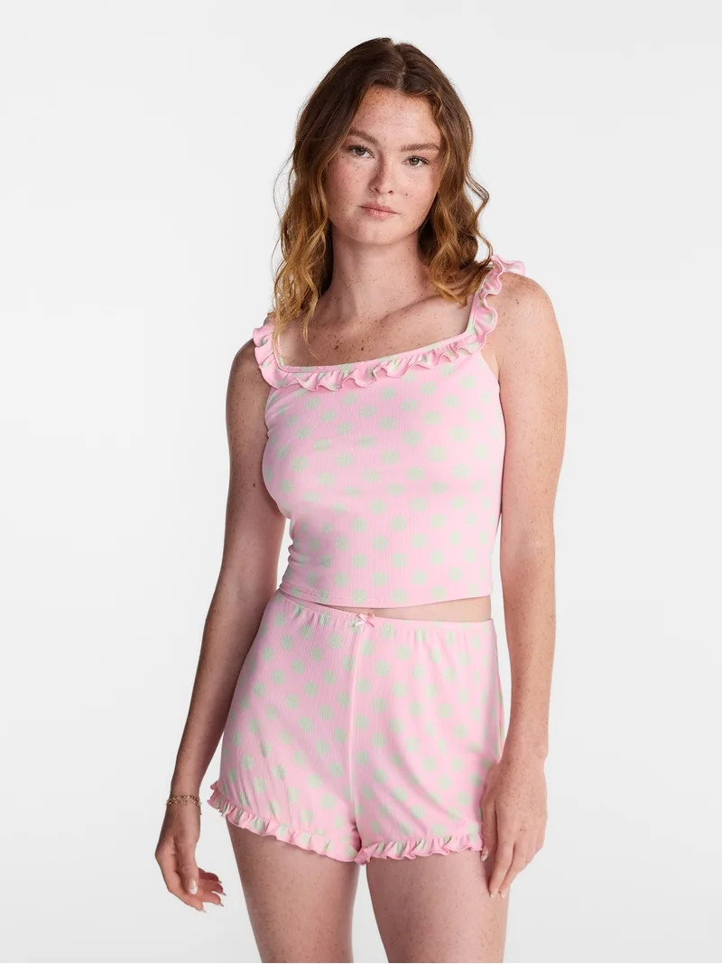 No Boundaries Ruffle Tank Top and Shorts Sleep Set, 2-Piece, Women's XS-XXL | Walmart (US)