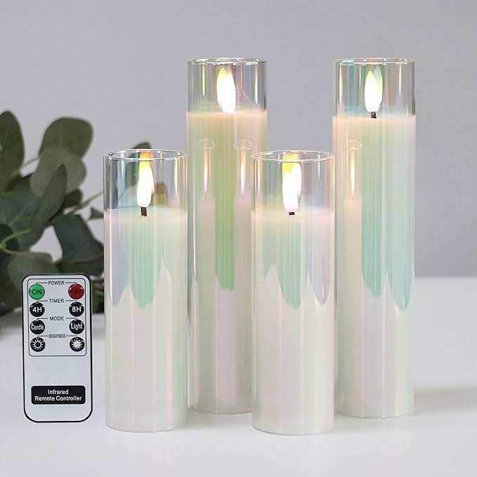 Pearl Shinning Glass Battery Operated LED Candles, White Slim Flameless Candles with Remote, Warm... | Amazon (US)