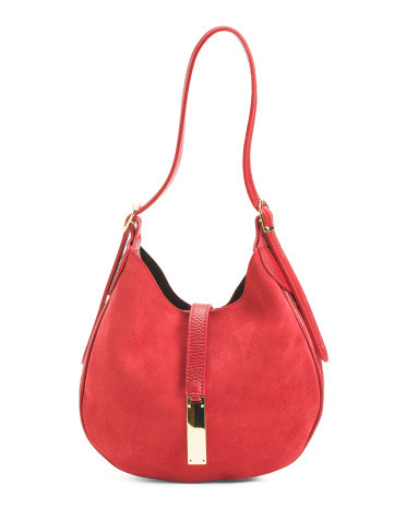 Suede Mini Hobo With Bar Hardware And Double Gussets Made In Italy | TJ Maxx