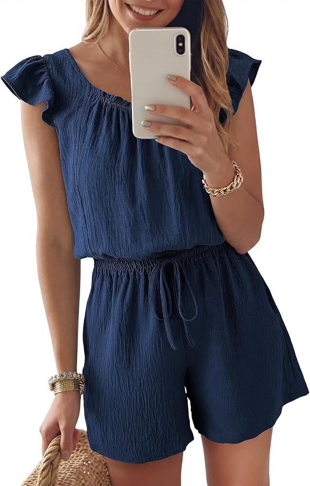 Dokotoo Rompers for Women 2026 Summer Ruffle Sleeves Square Neck Drawstring Casual Jumpsuits with... | Amazon (US)