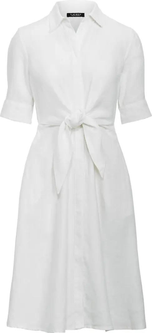Linen Tie Front Shirtdress | Nordstrom
