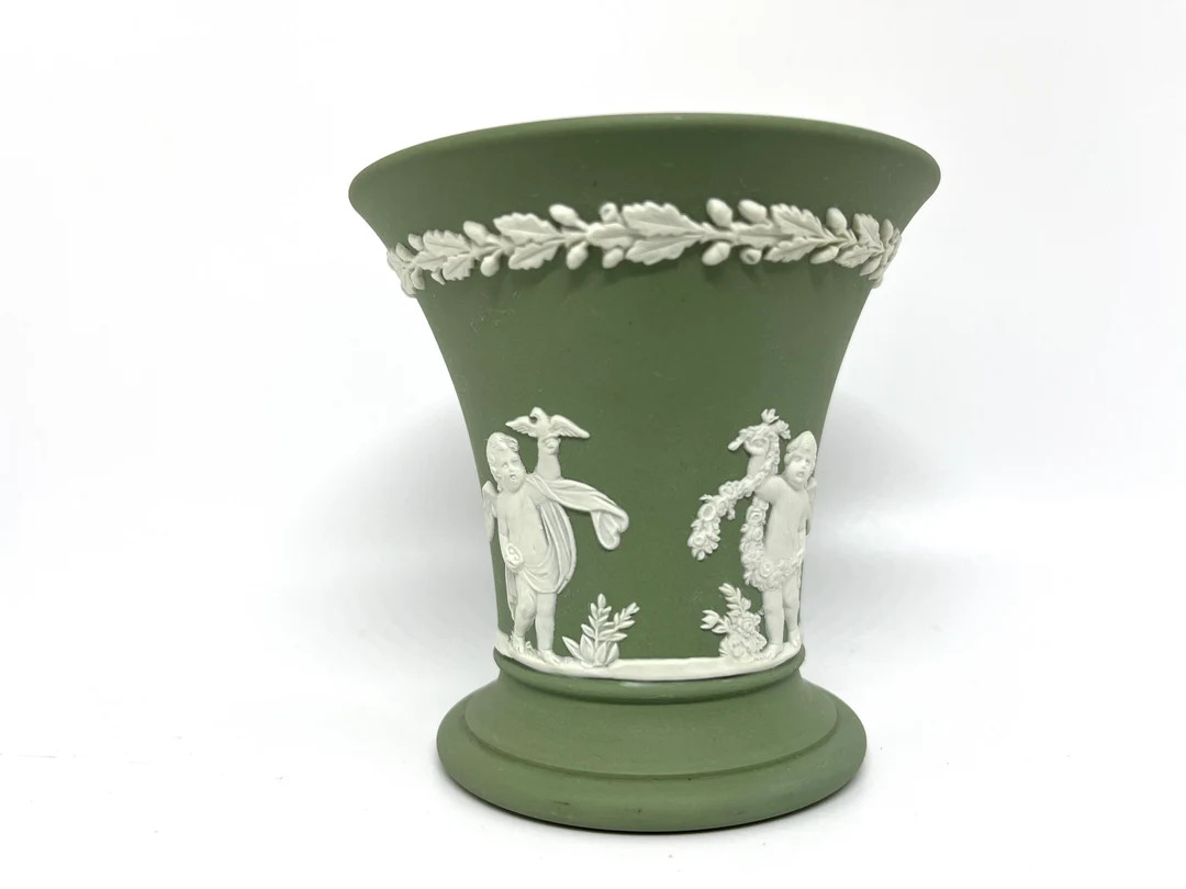 Vintage Wedgwood Jasperware, MINT Green Small Ceramic Vase Made in England, White Decorated Posy ... | Etsy (US)