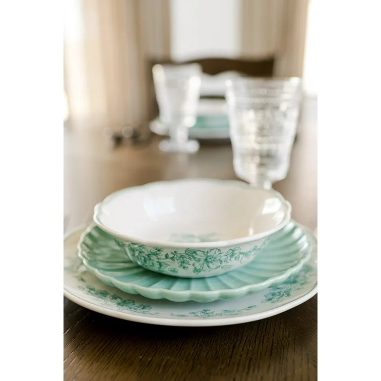 The Pioneer Woman Agatha Green 12-Piece Stoneware Dinnerware Set | Walmart (US)