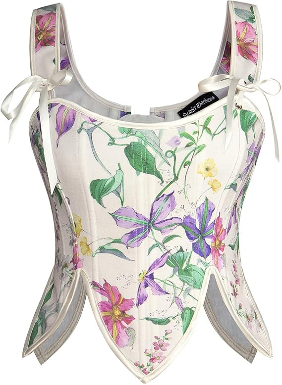Scarlet Darkness Renaissance Corset Tops for Women Floral Lace Up Boned Bustier with Zip | Amazon (US)
