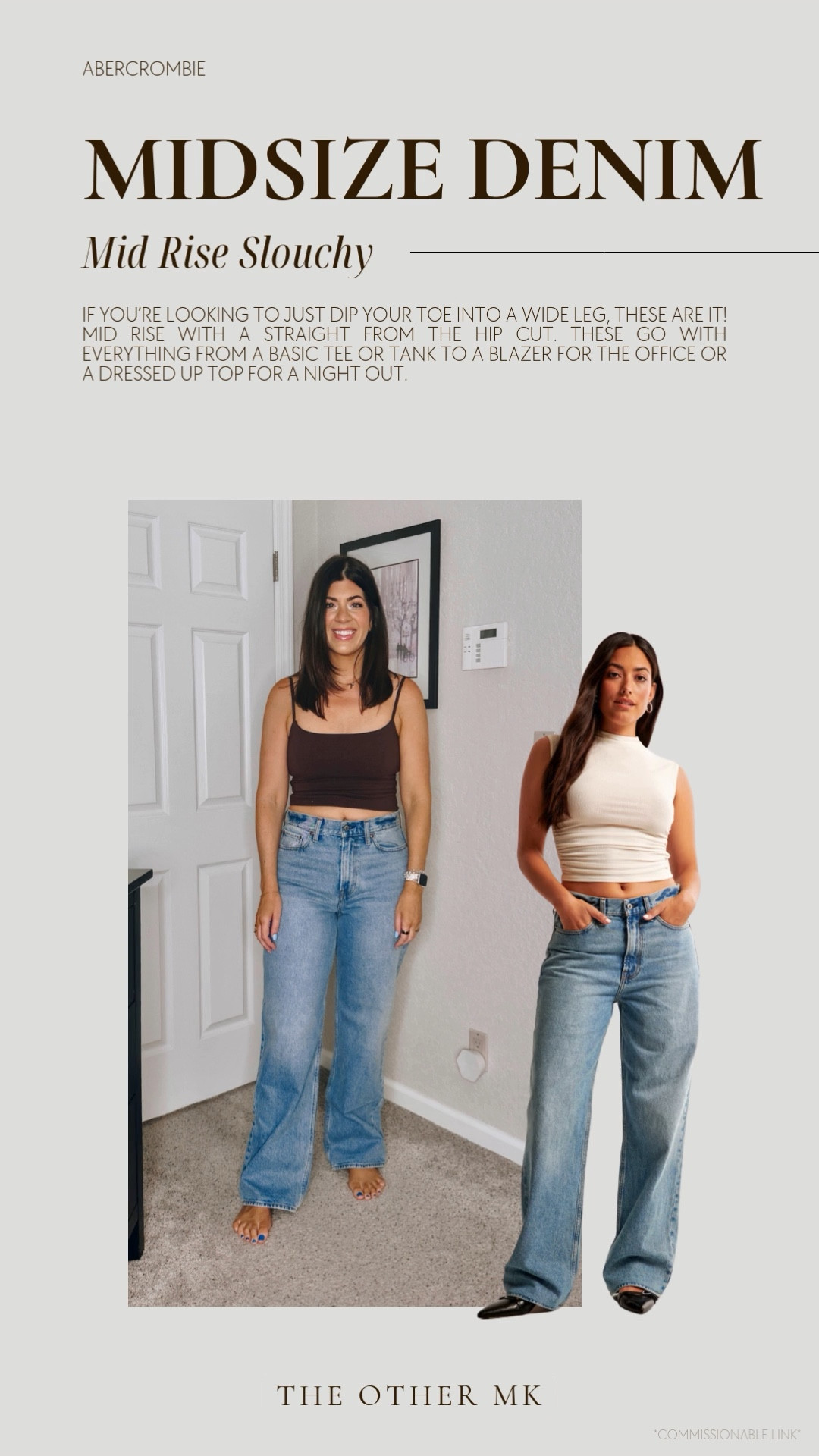 Wearing size 29 long curve ! if you’re looking to just dip your toe into a wide leg, these are it! Mid rise with a straight from the hip cut. These go with everything from a basic tee or tank to a blazer for the office or a dressed up top for a night out. 
denim sale, winter jeans, winter denim, jeans on sale, midsize denim, Abercrombie jeans

#LTKMidsize #LTKSaleAlert #LTKSeasonal