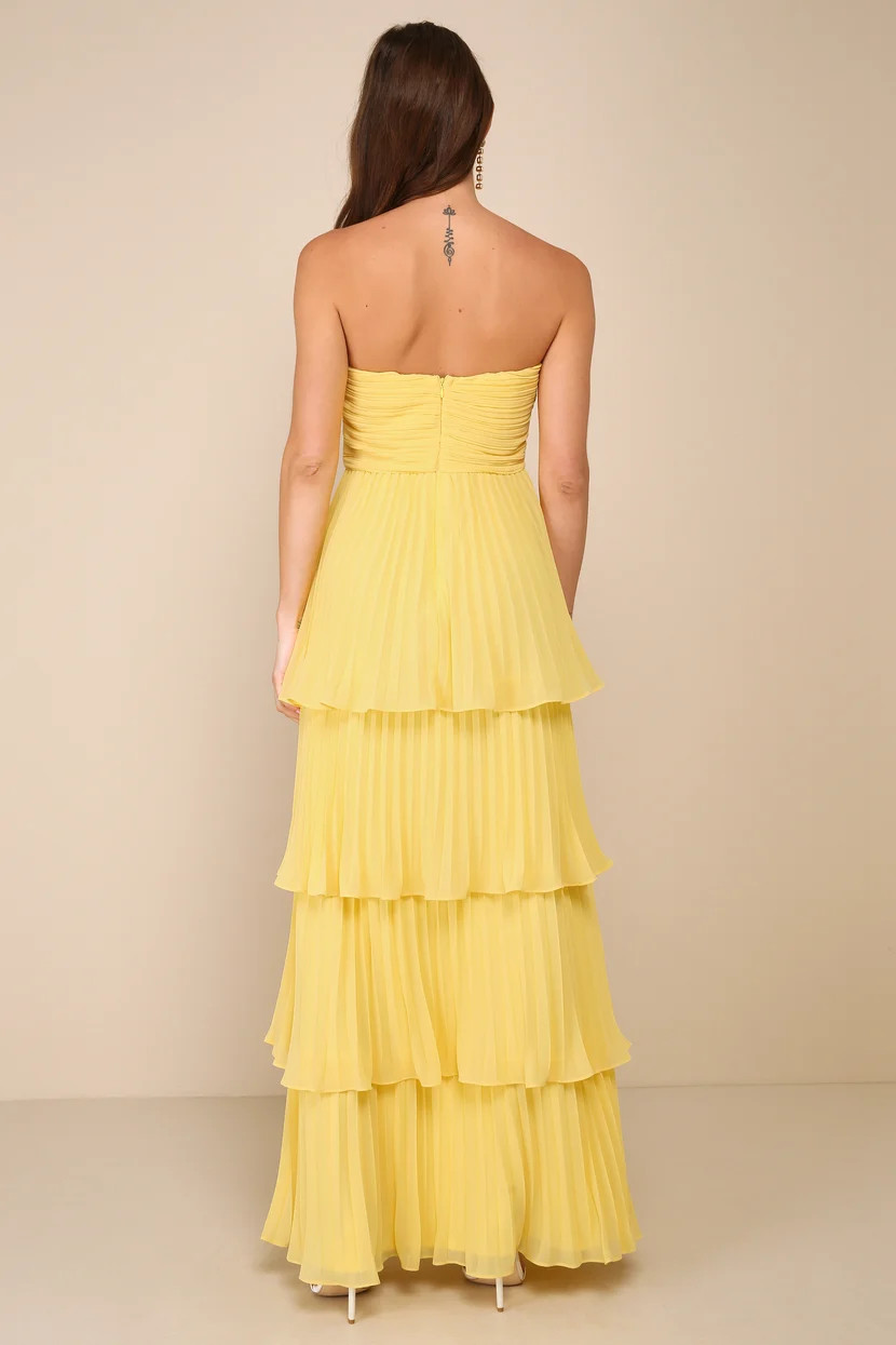 Seriously Sensational Yellow Strapless Tiered Maxi Dress | Lulus