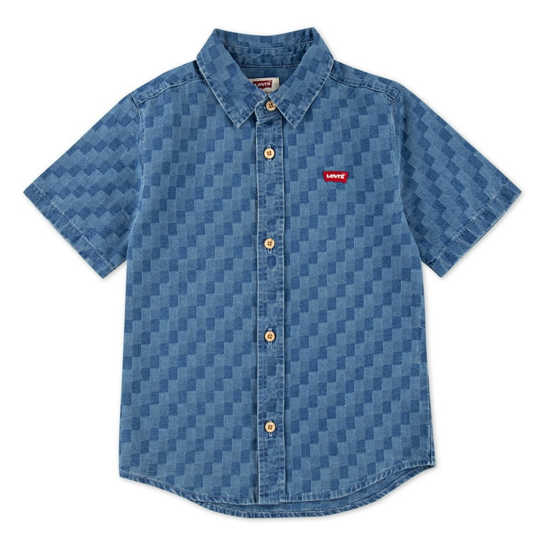 Levi's Boys' Checked Denim Button Up Shirt with Short Sleeves, Sizes 4-20 | Walmart (US)