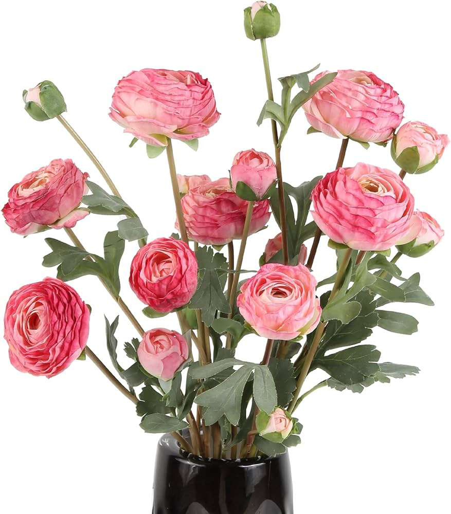 Artificial Ranunculus Pink Silk Flowers Persian Buttercup,18 Heads Vintage Long Stems Fake Flower... | Amazon (US)