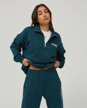 Oversized Funnel Neck Zip Sweatshirt - Deep Teal | Adanola UK