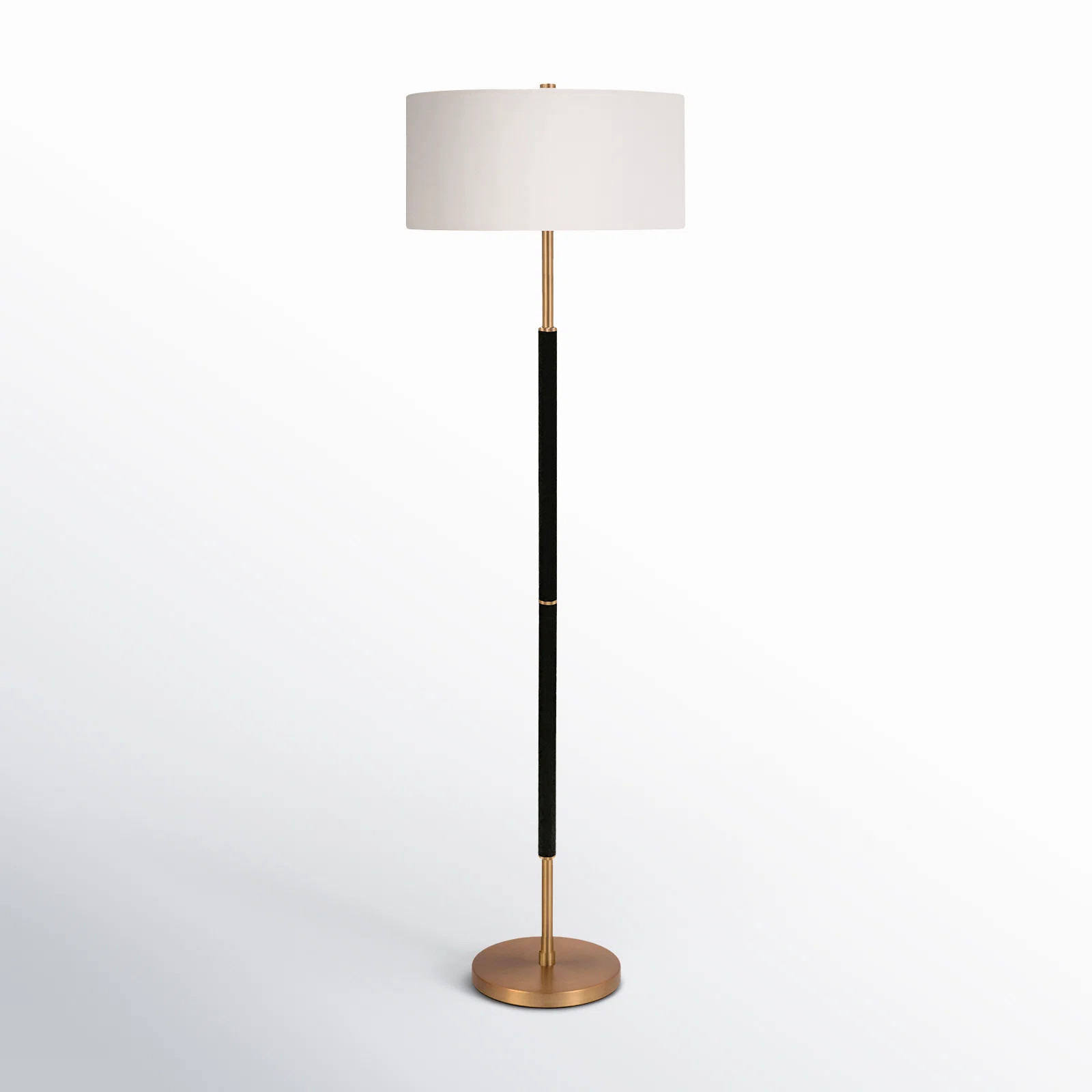 62 Inch Two-Tone Floor Lamp Fabric Drum Shade Matte Black Brass Contemporary Olie | Wayfair North America