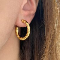 Chunky Gold Hoops, Thick Large Dainty Hoops, Textured Gold Open Classic Bohemian Hoops | Etsy (US)