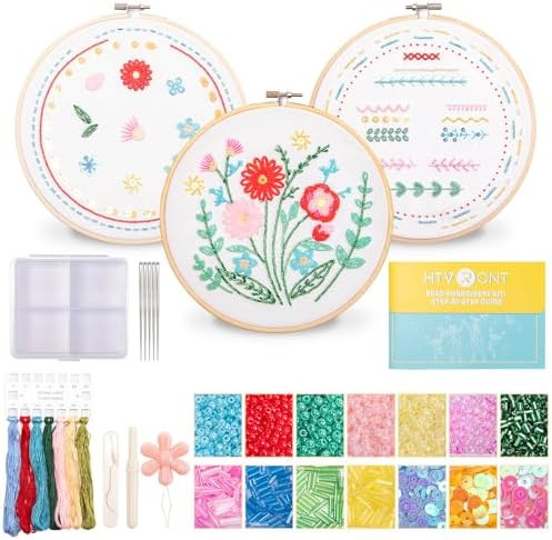 HTVRONT Bead Embroidery Kit for Beginners 3 Sets Bling Bling Bead Embroidery Kit with Step by Ste... | Amazon (US)