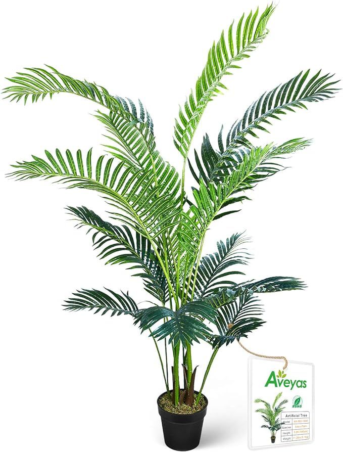 Aveyas 5ft Artificial Kentia Areca Palm Silk Tree in Plastic Nursery Pot, Fake Tropical Plant for... | Amazon (US)