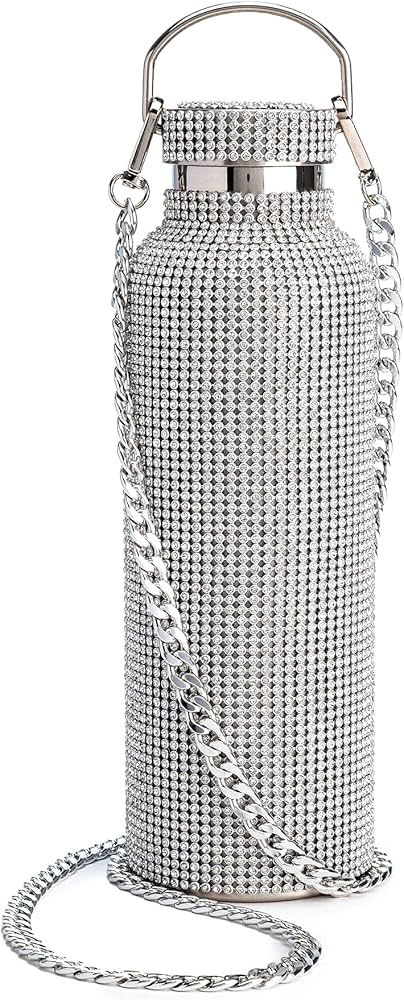 Paris Hilton Diamond Bling Water Bottle With Lid And Removable Carrying Strap, Stainless Steel Va... | Amazon (US)